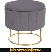 Nieuwste Collectie - poef - goud / velvet grijs - rond - krukjes - krukje - krukken - stoel - stoelen - industrieel - NieuwsteCollectie