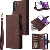 Luxe Telefoonhoesje voor Samsung Galaxy S21 Plus | Hoogwaardig Leren Bookcase | Lederen Wallet Case | Luxe Uitstraling | Pasjeshouder 6 pasjes | Portemonnee | Rits | Bruin