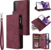 Luxe Telefoonhoesje voor Samsung Galaxy S21 Plus | Hoogwaardig Leren Bookcase | Lederen Wallet Case | Luxe Uitstraling | Pasjeshouder 6 pasjes | Portemonnee | Rits | Rood