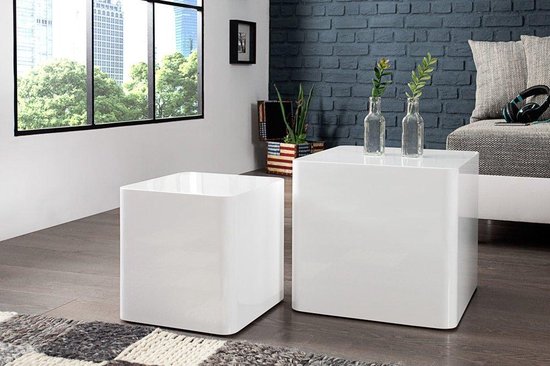 kleermaker Schrijf op Vernauwd Moderne salontafels hoogglans wit set van 2 hoogglans wit bijzettafels |  bol.com