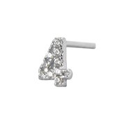 Silventi 9SIL-21324 Zilveren Oorknop - Dames - Cijfer 4 - 5mm - Met steentjes - Rodium - Zilver