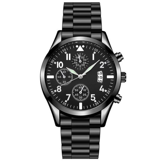 Quartz Heren Horloge Zwart/Zwart • Luxe • Goud • Zwart • Blauw • Heren • Horloge • Quartz • Zakelijk • Stijlvol
