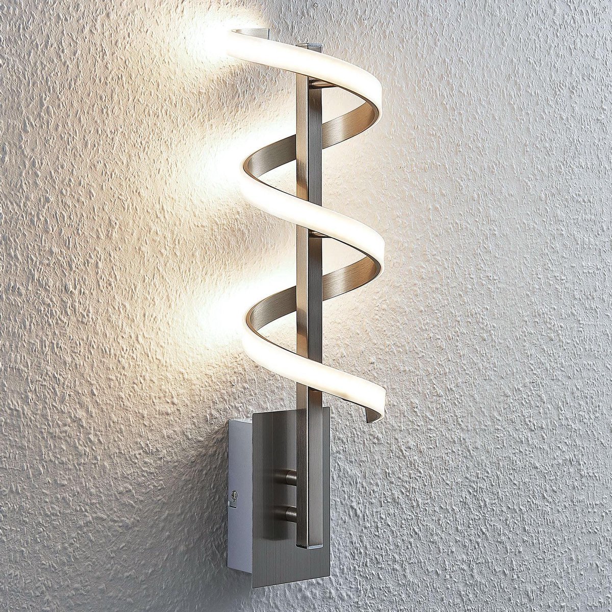 Lindby - LED wandlamp - 1licht - metaal, kunststof - H: 42 cm - gesatineerd nikkel, zilvergrijs, gesatineerd wit - Inclusief lichtbron