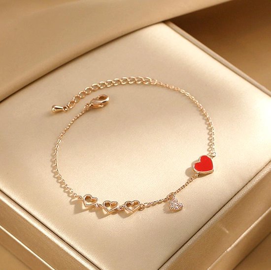 Bracelet femme 5 Hartjes doré - 17 + 4cm - amour - cadeau pour elle -  bracelet -... | bol.com