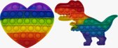 An Phu  Set van 2 Pop It Fidget Toy regenboog Dino  - regenboog hart -