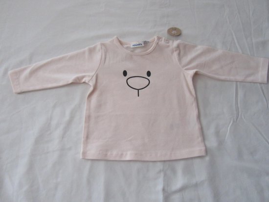 noukie’s , meisje , t-shirt lange mouw ,bio , rose met nouky snoet , 6 maand 68