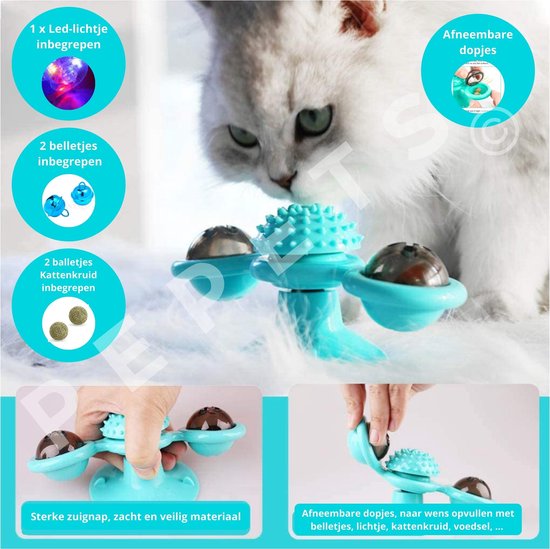 Kattenspeeltje - Speelgoed Katten - Interactief Speelgoed Kat - Interactief Kattenspeeltje - Roterend Speeltje - Lichtspeeltje Kat - Laserspeeltje kat - Kattenspeeltjes - Turquoise - Kattenkruid En 2x Ledbal - Merkloos