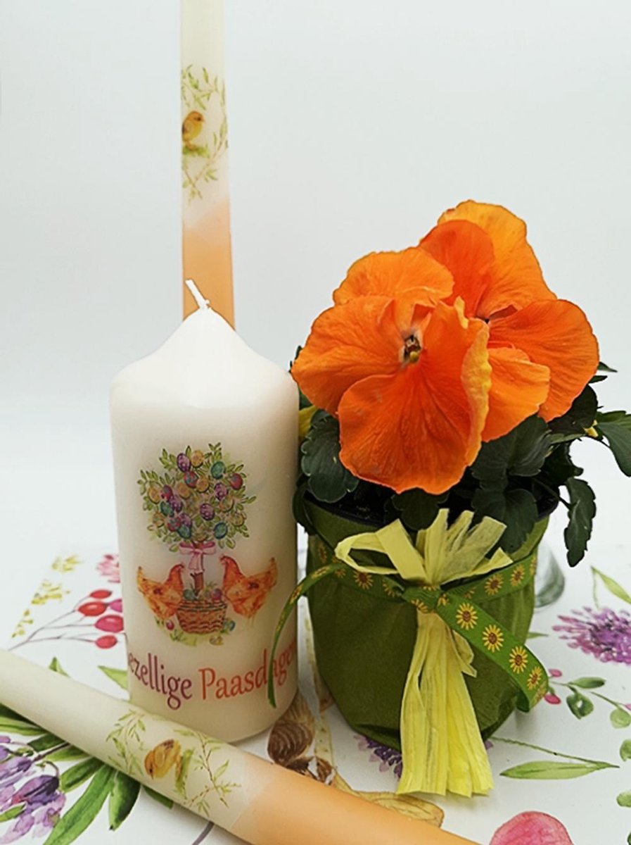 Paaskaarsen Gezellige Paasdagen set van 3 stuks, Paasdecoratie, Pasen