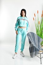 Trendy Dames Velvet Turquoise Huispak/ loungewearsets 2delig Maat S - 36 Dames Huispak | Vrijetijdspak | Pyjamaset | Loungewearset | Capushon