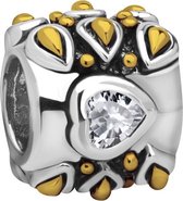 Quiges - 925 - Zilveren - Bedels -Sterling zilver - Beads - 14 Karaat Verguld Kraal Charm met Zirkonia Hart - Geschikt – voor - alle bekende merken - Armband Z417