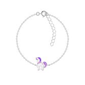 Joy|S - Zilveren Pony armband 14 cm + 3 unicorn paars roze eenhoorn armband