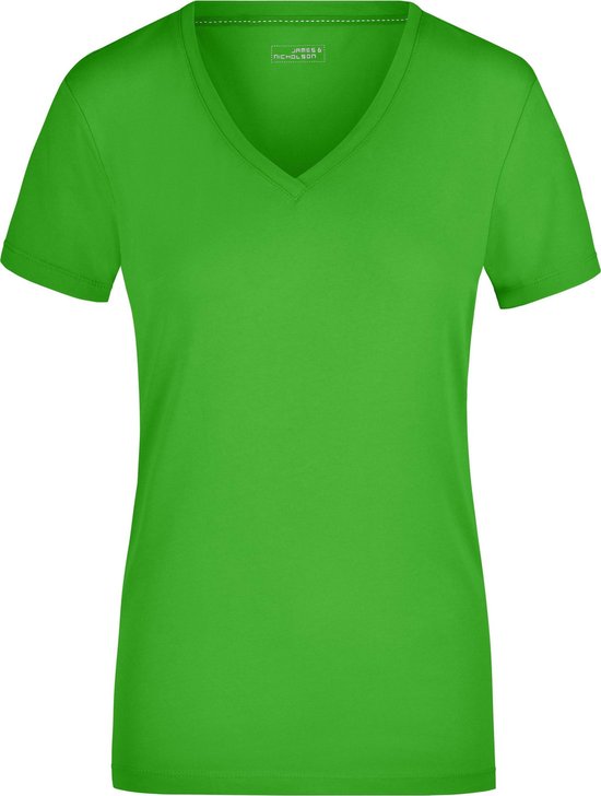 Lime dames stretch t-shirt met V-hals L