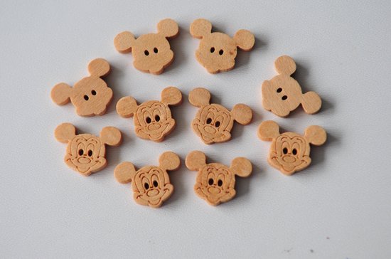 Leuke houten Mickey Mouse knopen. Afmeting 19x14,5mm. Zakje van 10 stuks. |  bol.com