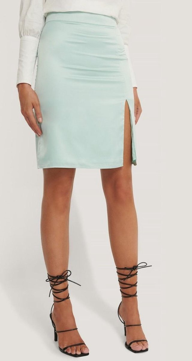 Kim Feenstra x NA-KD Satin Mini Skirt Mint - 36, Mint