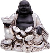 New Dutch Boeddha geluk en voorspoed - Rijkdom - polystone - zwart/zilver - 8cm