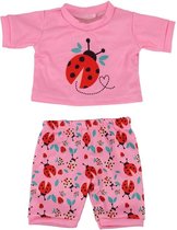 Dolldreams roze Pyjama met lieveheersbeestje voor poppen - Kleding voor pop tot 43CM, geschikt voor o.a. Baby Born