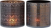 J-Line Windlicht Geometrisch Glas Bruin/Zwart Large Assortiment Van 2