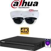 Dahua professionele 8 MP 4K model Dome 2x IP camera set - 8 kanaals PoE NVR - 2TB schijf - Starlight - WizSense - Vandaalbestendig