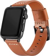 Geschikt voor Apple Watch bandje 42 / 44 / 45 mm - Series 1 2 3 4 5 6 7 SE - Smartwatch iWatch horloge band - 42mm 44mm 45mm - Fungus - PU Leer - Bruin - 4 streep