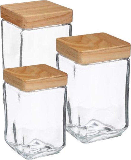 Glazen potten set Vierkant 1,25 L | 1,7 L | 2 L Bewaarpot Voorraadpot |  bol.com