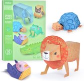 MiDeer 2-in-1 Papiervouwkunst-Schaar set - Creëer Je Eigen 3D dierentuin - origami en papiersnijset : 3D dieren Origami paper sheets & Schaar voor kinderen -  knutselen met papier