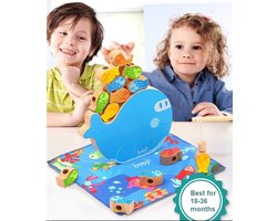 Boby 3-in-1 Luxe vissen Houten Magnetisch Visspel & Houten balanceren stapelspel & Rijgkralen - Leer tellen-rekenkundig - Fishing Game - Lacing Beads - Fijn Motorisch Vaardigheidsspeelgoed, Montessori Letters Cognitie Preschool Cadeau