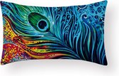 Kussenhoes Peacock - Helderblauw Long - Kussenhoes - 30x50 cm - Sierkussen - Polyester