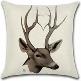 Kussenhoes Hertenkop - Bruin - Kussenhoes - 45x45 cm - Sierkussen - Polyester