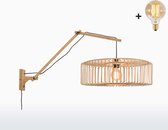 Wandlamp met Lange Arm - BROMO - Bamboe - Naturel Kap (60x18cm) - Met LED-lamp