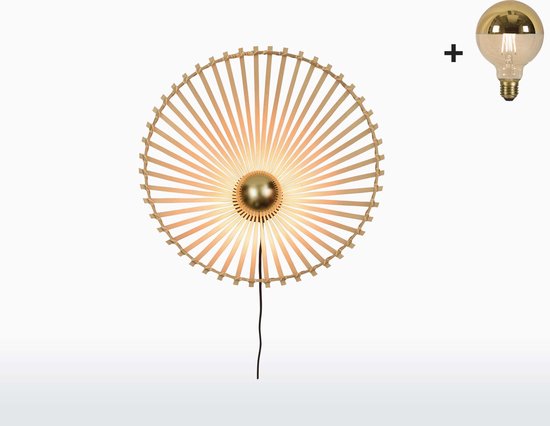 Wandlamp - BROMO - Naturel Bamboe - Asymmetrisch - Medium (50x12cm) - Met LED-lamp