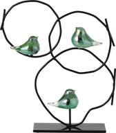 J-Line Ringen Met 3 Vogels Op Voet Glas/Metaal Groen