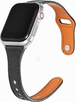 Geschikt voor Apple Watch bandje 42 / 44 / 45 mm - Series 1 2 3 4 5 6 7 SE - Smartwatch iWatch horloge band - 42mm 44mm 45mm - Fungus - PU Leer - Zwart - Dun vrouw
