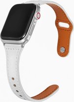 Geschikt voor Apple Watch bandje 42 / 44 / 45 mm - Series 1 2 3 4 5 6 7 SE - Smartwatch iWatch horloge band - 42mm 44mm 45mm - Fungus - PU Leer - Wit - Dun vrouw