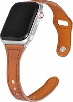 Geschikt voor Apple Watch bandje 42 / 44 / 45 mm - Series 1 2 3 4 5 6 7 SE - Smartwatch iWatch horloge band - 42mm 44mm 45mm - Fungus - PU Leer - Bruin - Dun vrouw