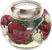 waxinelichthouder met rode bloemen - 8x9 cm handgemaakte glazen waxinelicht houder - sfeervolle windlicht decoratie