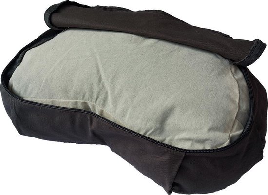 Samarali Halve Maan Yogakussen voor meditatie - Biologisch katoen GOTS-gecertificeerd, gevuld met boekweitdoppen, ergonomisch en verstelbaar, 34x20x17 cm, grijs van Samarali — afbeelding 2