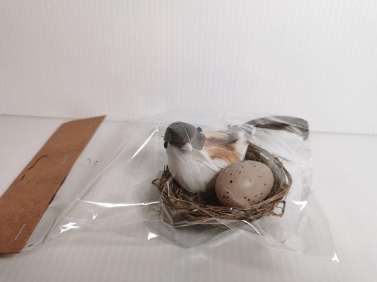 Nid D'oiseau Miniature Artisanal Avec œufs Paillettes Bleues - Décoration Noël