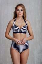 MILENKA wit-blauwe hoge taille (bikinibroekje) slip XL (valt 1 maat kleiner)