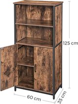 Boekenkast, Boekenkast, Kantoorplank, Keukenkast met 2 open vakken, Plankniveau verstelbaar in kast, multifunctioneel, Industrieel design, vintage bruin-zwart LSC66BX