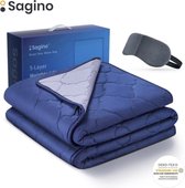 Sagino Verzwaringsdeken 9kg Blauw- 150x200cm - Weighted Blanket - Beter Slapen - Goede Nachtrust - Anti Stress - Kalmeringsdeken - Hoge Kwaliteit + 5 Laags + Slaapmasker