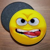 ILOJ onderzetter - Emoticon tong-bijtend in geel - rond