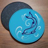 ILOJ onderzetter - Dolfijn tribal op turquoise - rond