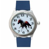 Horloge-paard-marine blauw-leer-2.5 cm- Smalle Pols- Charme Bijoux