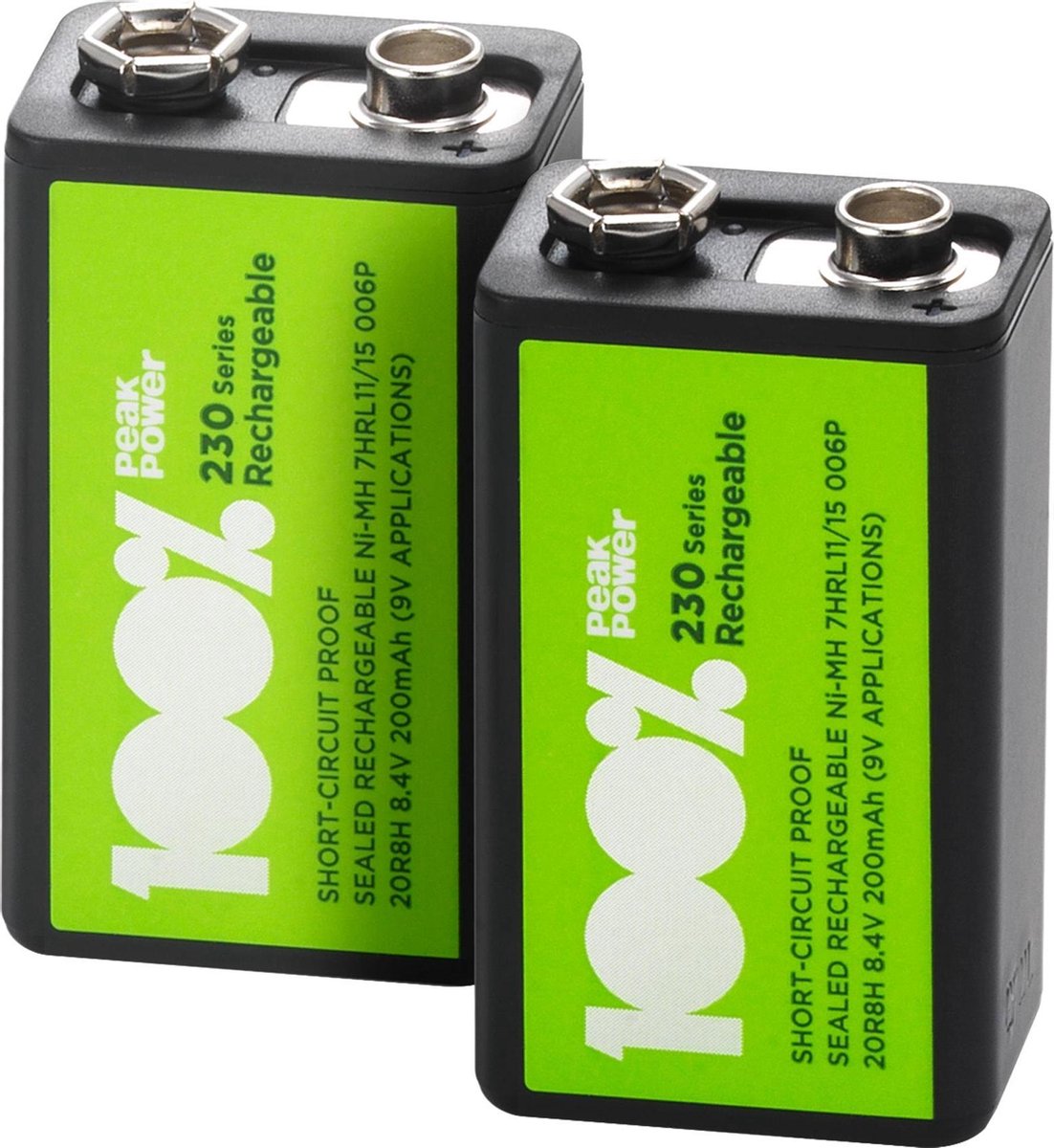100% Peak Power oplaadbare batterijen 9V - Duurzame Keuze - NiMH 9V batterij  200 mAh -... | bol