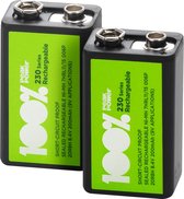 100% Peak Power oplaadbare batterijen 9V - Duurzame Keuze - NiMH 9V batterij 200 mAh - 2 stuks