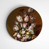 Muurcirkel Stilleven met bloemen | Trendy classic | Oude meester - 90x90cm, Dibond