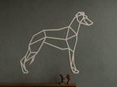 HOUTEN WANDDECORATIE / WOODEN WALL DECORATION - GEOMETRISCHE MUURDECORATIE / GEOMETRIC WALL ART - WINDHOND / GREYHOUND / WHIPPET - 50 x 43cm - LICHT HOUT / NATURAL WOOD - ORIGAMI D