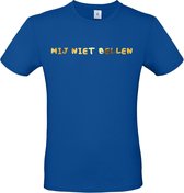 T-shirt met opdruk “Mij niet bellen”, Blauw T-shirt met goudkleurige opdruk