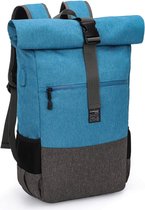 EV® Roll Top laptoprugzak | dames en heren, waterdichte wandelrugzak | stijlvolle schooltas met USB-aansluiting voor opladen | blauw