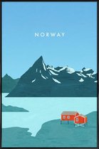 JUNIQE - Poster in kunststof lijst Retro Noorwegen -20x30 /Blauw &